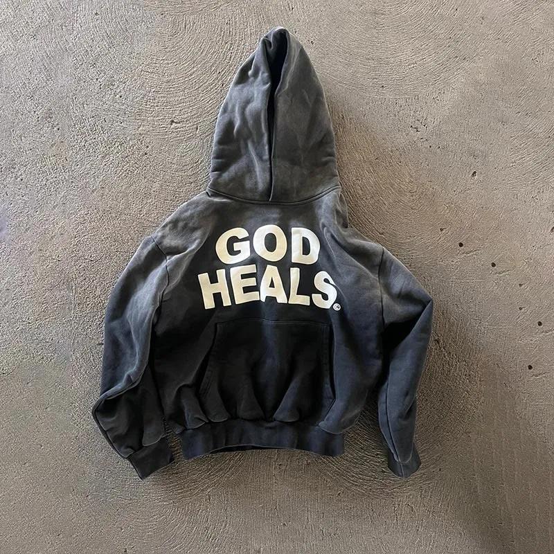 Sudadera informal con capucha y estampado God Heals de TICOSA