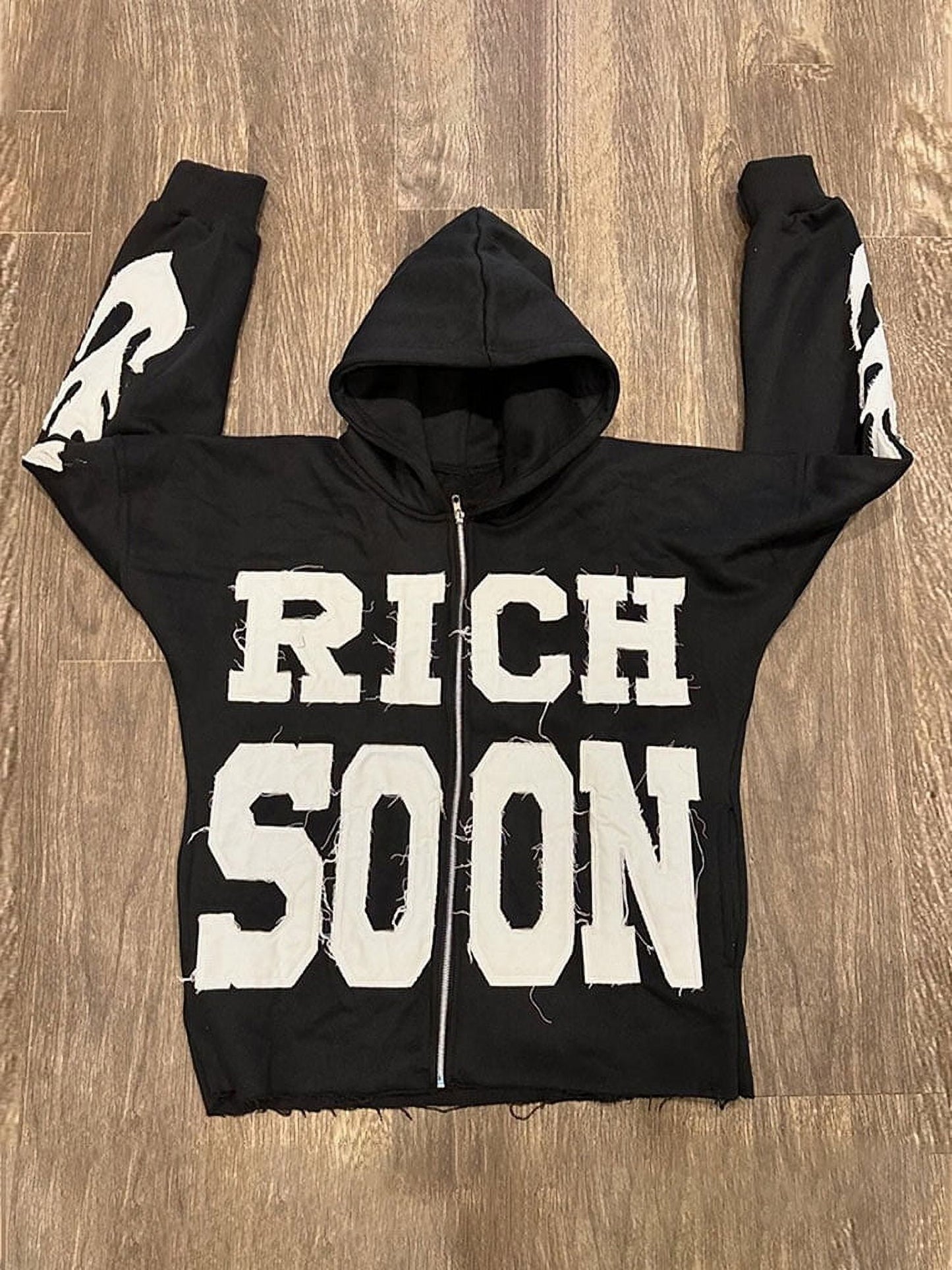 TICOSA Street Thug Print Hoodie Mens Trendy Long Sleeve Zipper Hooded Sweatshirt