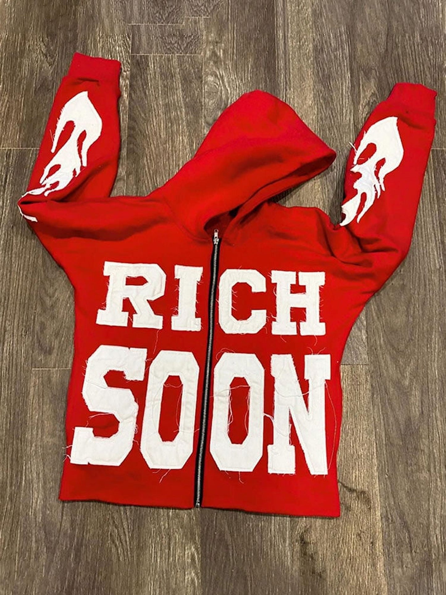 TICOSA Street Thug Print Hoodie Mens Trendy Long Sleeve Zipper Hooded Sweatshirt