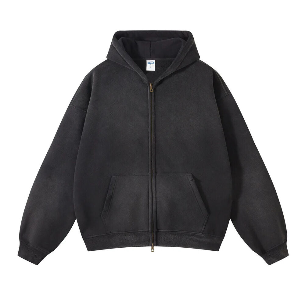 TICOSA Winter Thickened Spray-dyed Vintage Double-zippered Fshion Hoodie Jackets